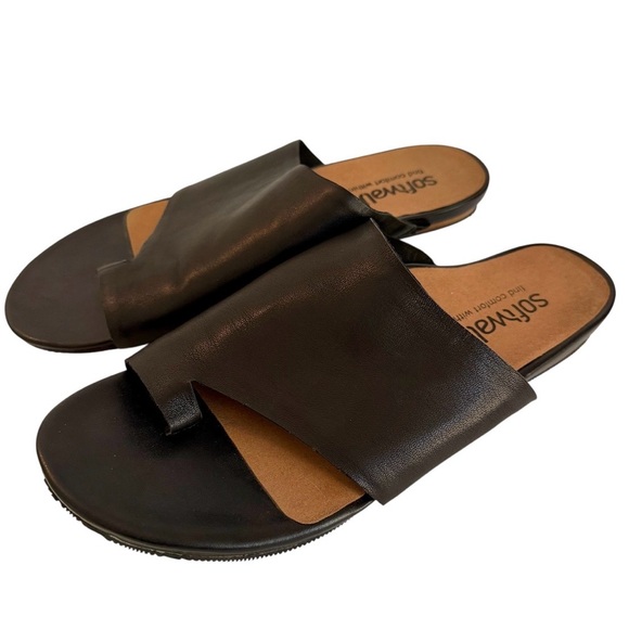 Softwalk Shoes - Softwalk Womens Corsica Black leather Comfort Sandals Size 12M toe loop slide on